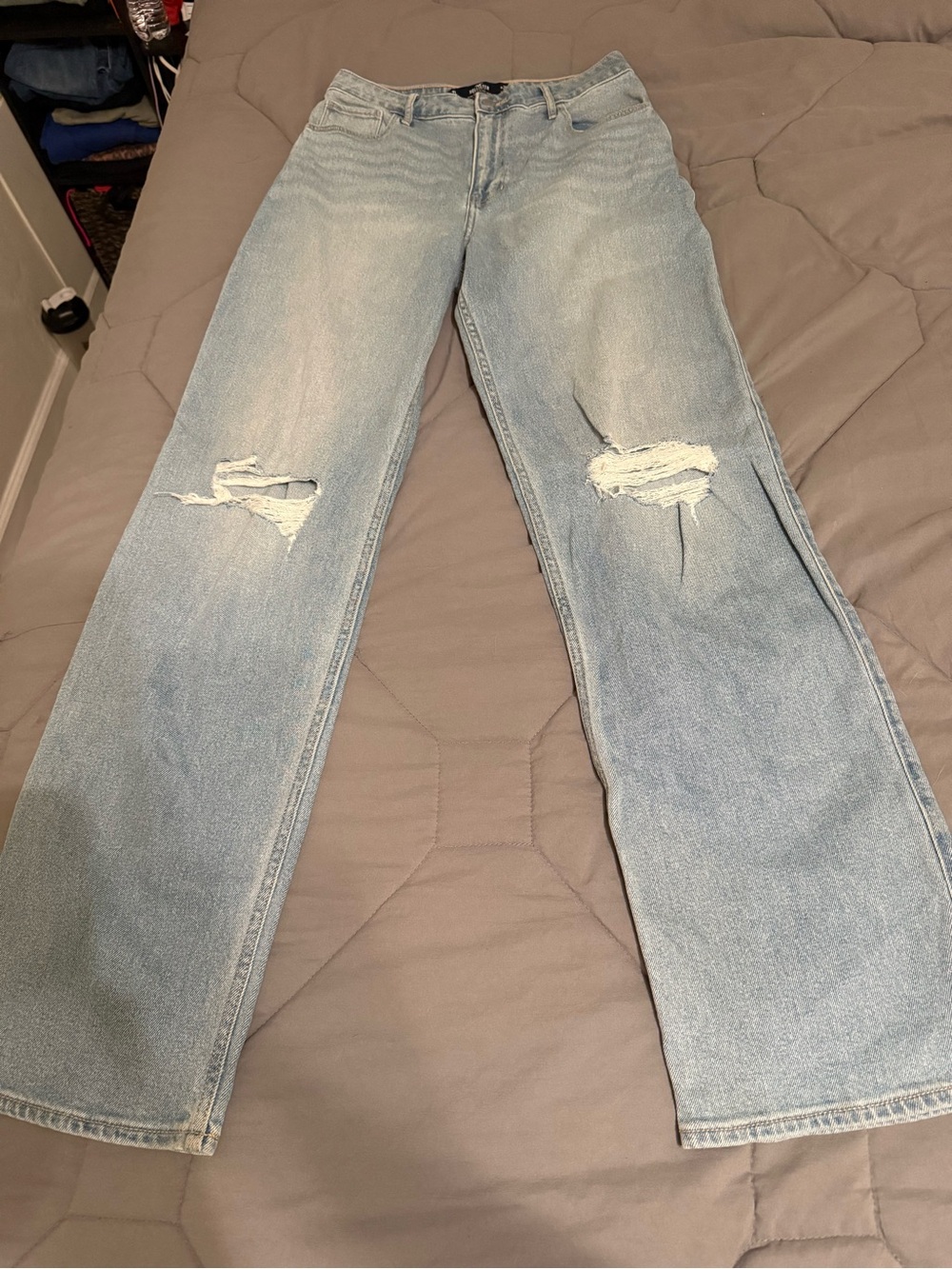 Hollister Light Wash Distressed Wide-Leg Jeans